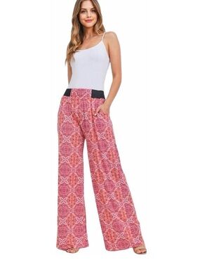 AMAZING Filigree Print Wide-Leg Palazzo Pants in Pink/Orange/White NWT